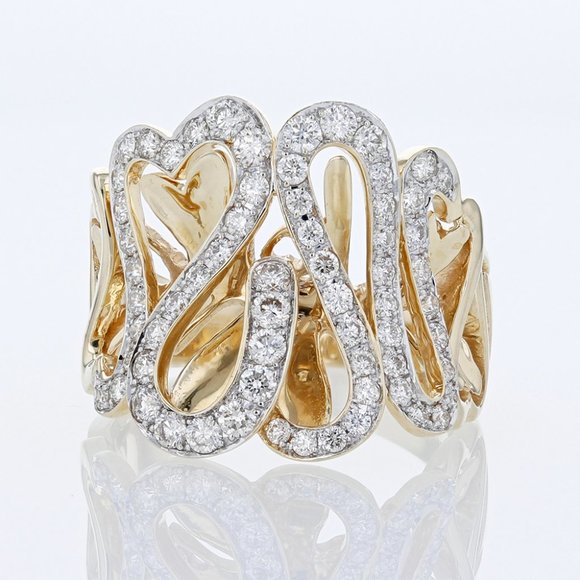 14K Yellow Gold Art Nouveau Heart Swirl Diamond Statement Cocktail Ring - Picture 1 of 6